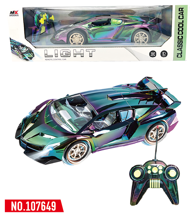 1: 12 Colorful Spray Plated Lights Remote Control Car Colorful Green Monochrome 27MHZ (included) Body 3.7V Rechargeable Lithium Battery, USB Cable, Remote Control 